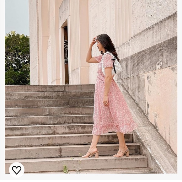 Women's Spring Summer Casual Deep V Neck Ruffle Short Sleeve Floral Midi Dress - Picture 2 of 10